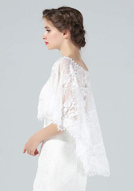 Wedding Cape Lace Bridal Capelet Bolero Cover Up Lace Shawl 1920S Women Shrug Wrap Off White Plus Size More Styles-S82