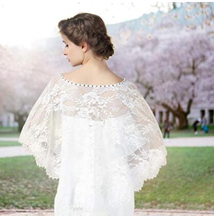 Wedding Cape Lace Bridal Capelet Bolero Cover Up Lace Shawl 1920S Women Shrug Wrap Off White Plus Size More Styles-S82