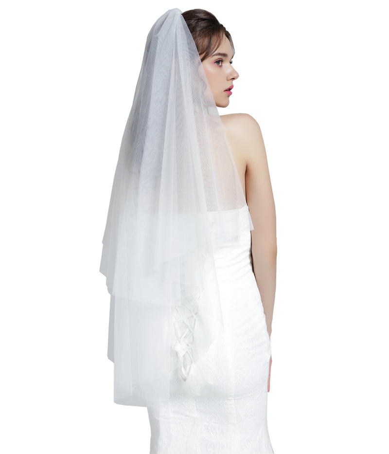 Wedding Bridal Veil with Comb 2 Tier Cut Edge Elbow Length 28" White Ivory-V26.73