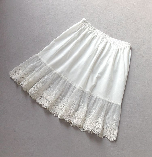 BEAUTELICATE Skirt Extender Half Slip with Lace Trim 100% Cotton Vintage Underskirt Ivory Black Size S M L 22 24 Inches-P29