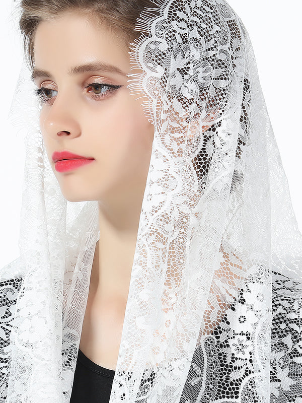 Mantilla Catholic Veil Easter Halloween Church Chapel Cathedral Head Covering Infinity Lace Scarf Latin Mass Off White-V100