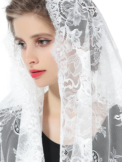 Mantilla Catholic Chapel Church Veil Easter Halloween Cathedral Head Covering Infinity Lace Scarf Latin Mass Off White-V101