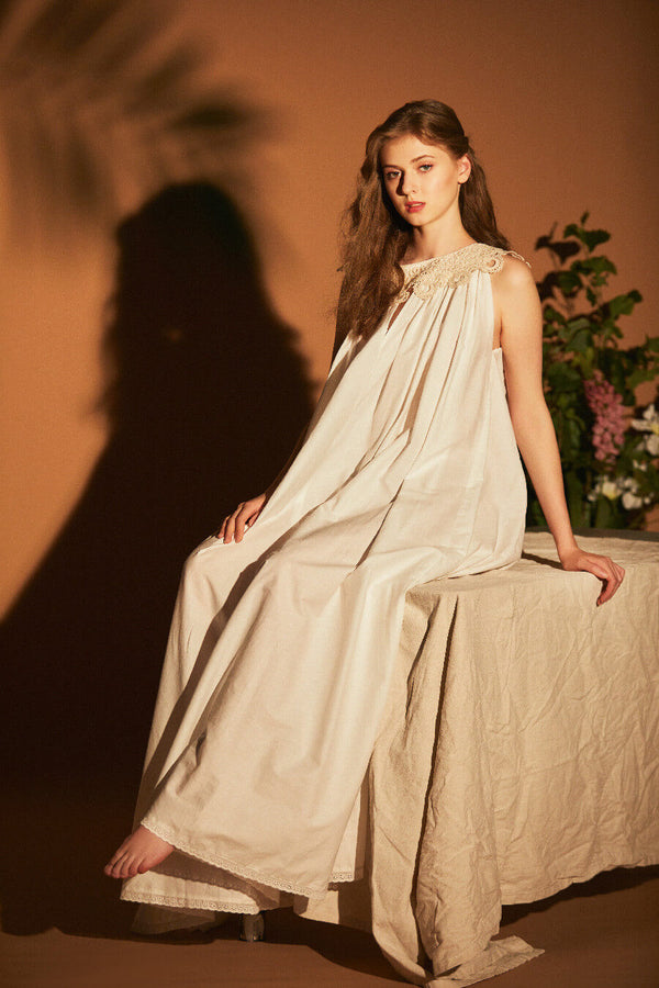 Victorian-Nightgown-for-Women-Vintage-Nightie-100%-Cotton-Sleeveless-Sleepwear-Long-Dress