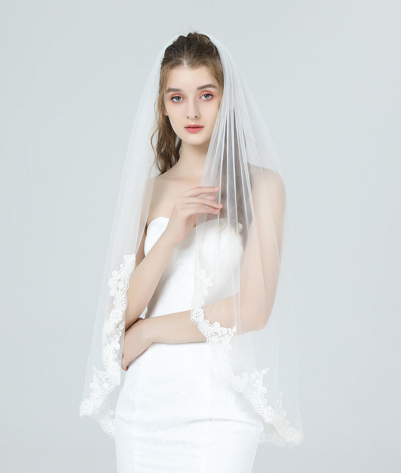 Two Tier Elbow Length Luxury Pearl Beaded Wedding Veil