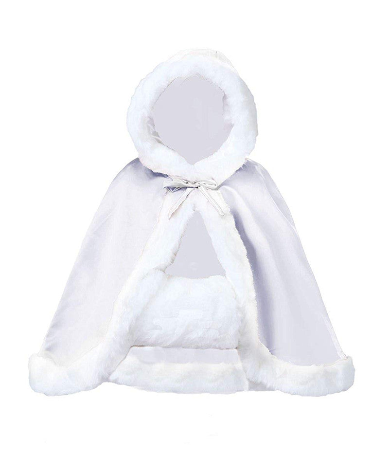 Hochzeitsumhang mit Kapuze für die Braut, Winter, wendbar, mit Pelzbesatz, kostenloser Handmuff, hüftlang, 18 Farben von BEAUTELICATE 