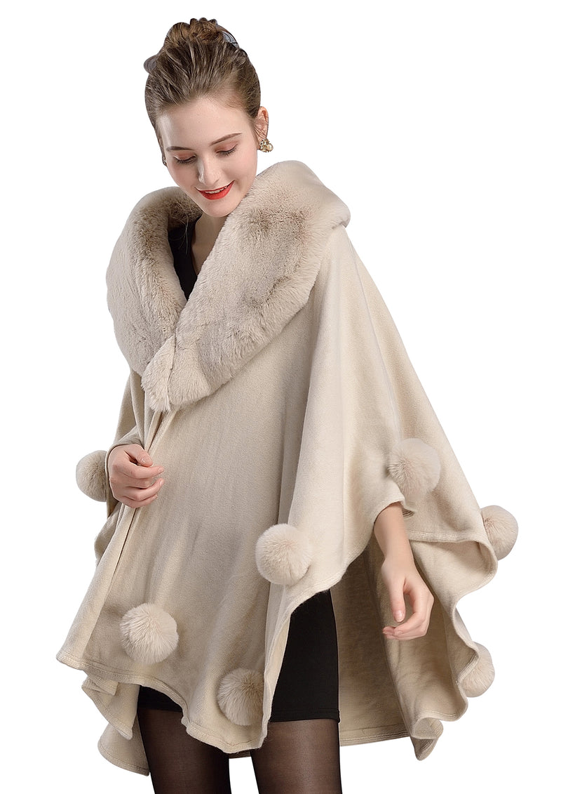 Women's-Winter-Faux-Fur-Shawl-Fine-With-Ball-Coat-Knit-Open-Front-Solid-Color-Wedding-Bride-Cardigan-Sweater