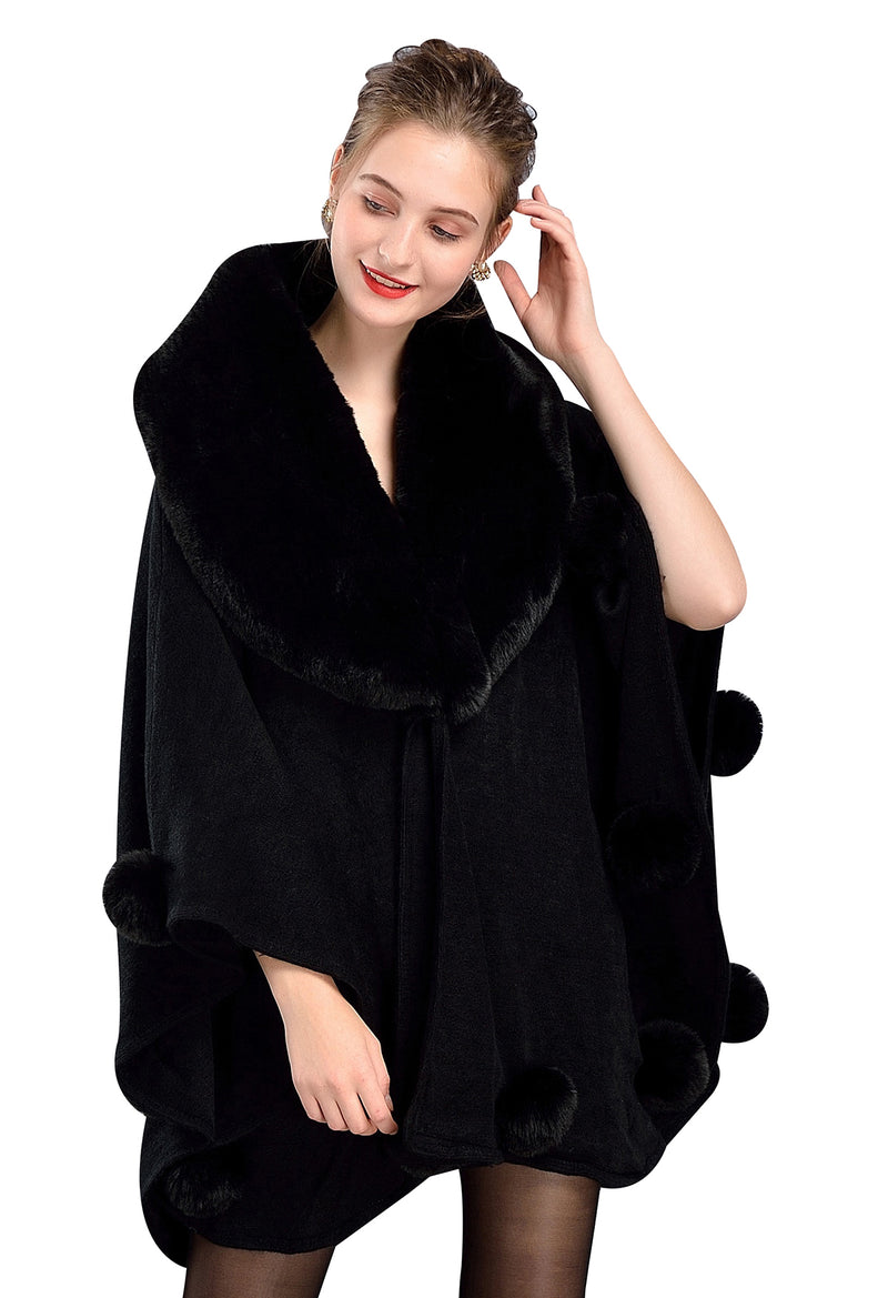 Women's-Winter-Faux-Fur-Shawl-Fine-With-Ball-Coat-Knit-Open-Front-Solid-Color-Wedding-Bride-Cardigan-Sweater