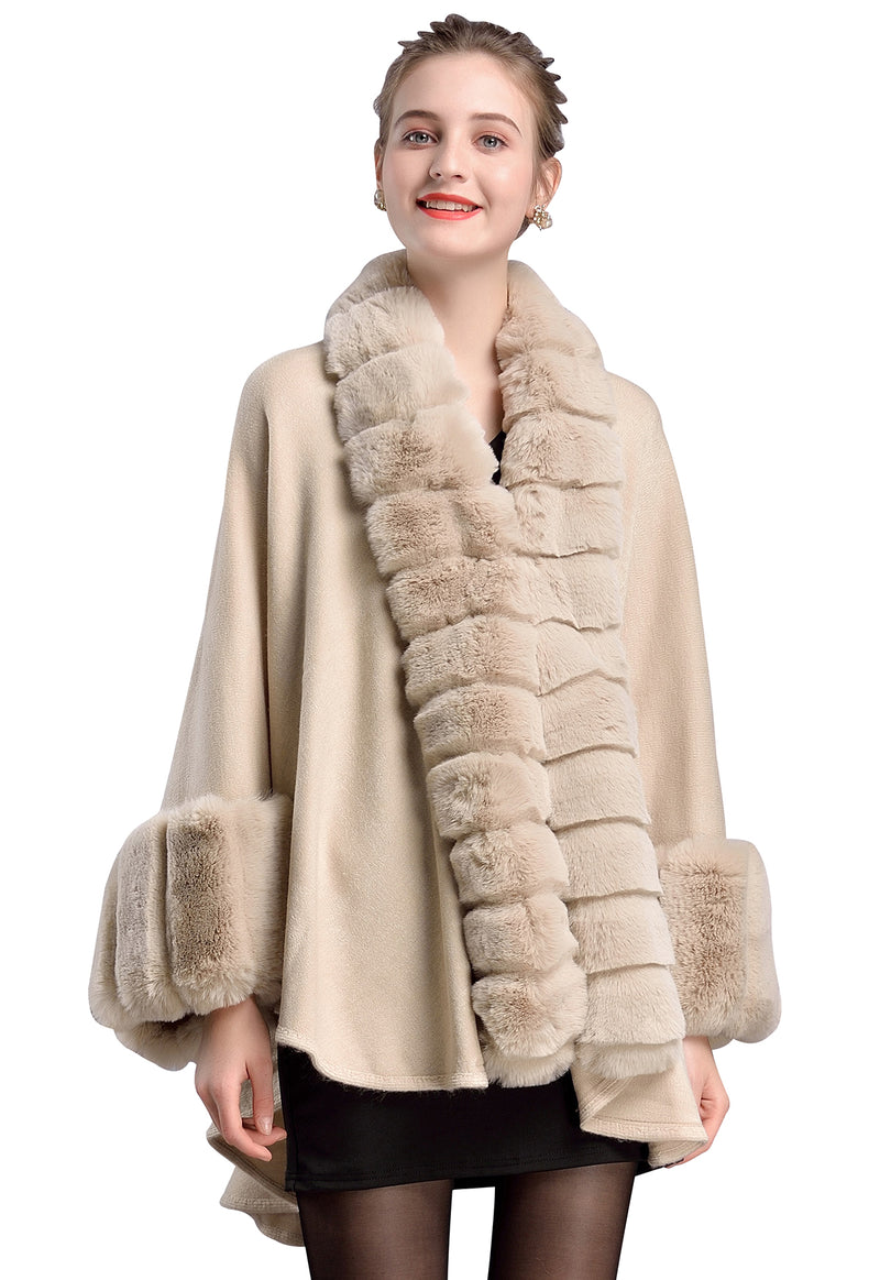Women's-Winter-Faux-Fur-Shawl-With-Sleeves-Fine-Coat-Open-Front-Solid-Color-Wedding-Bride-Cardigan