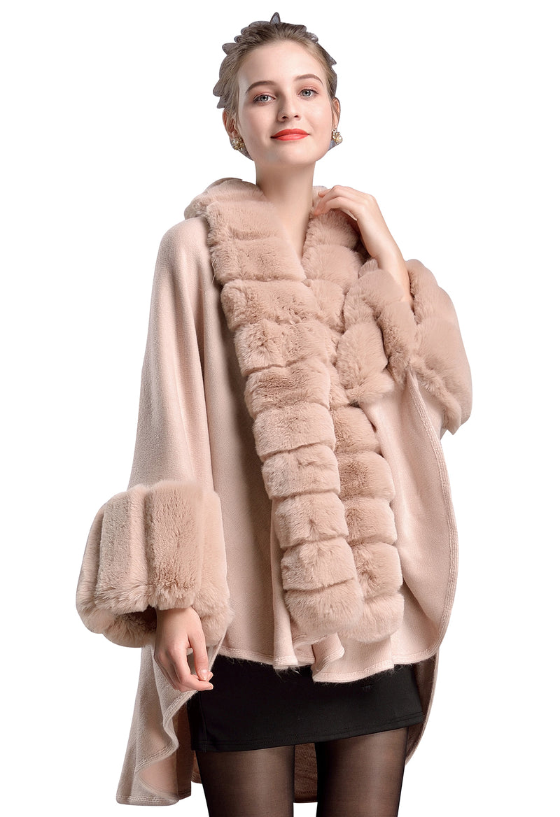 Women's-Winter-Faux-Fur-Shawl-With-Sleeves-Fine-Coat-Open-Front-Solid-Color-Wedding-Bride-Cardigan