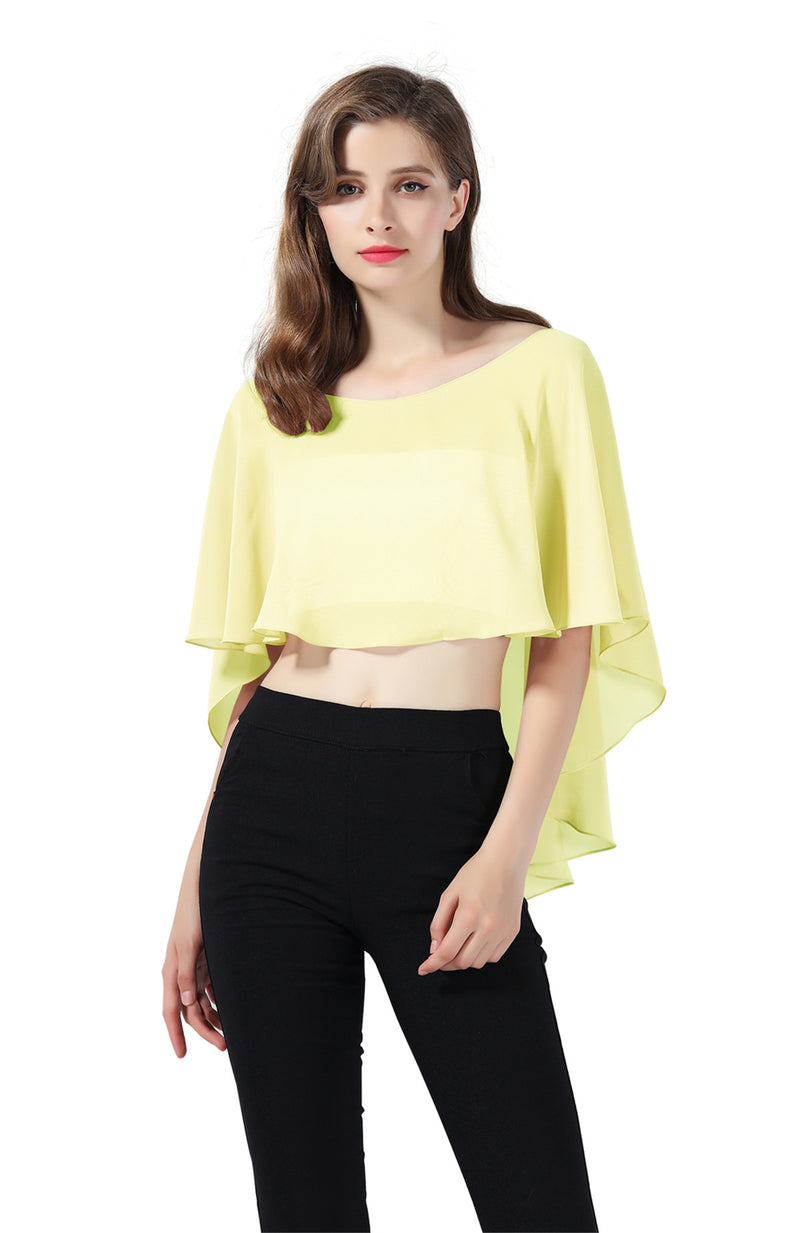 Bridal Capelet Chiffon Cape Shawls High-Low Short Tops For Women Wedding Dresses-S71