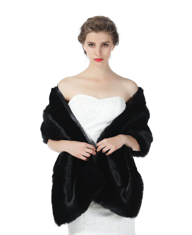 Faux fur Shawl Wrap for Wedding Women Shrug Bridal Stole Winter Cover Up Bridesmaids Cape S76