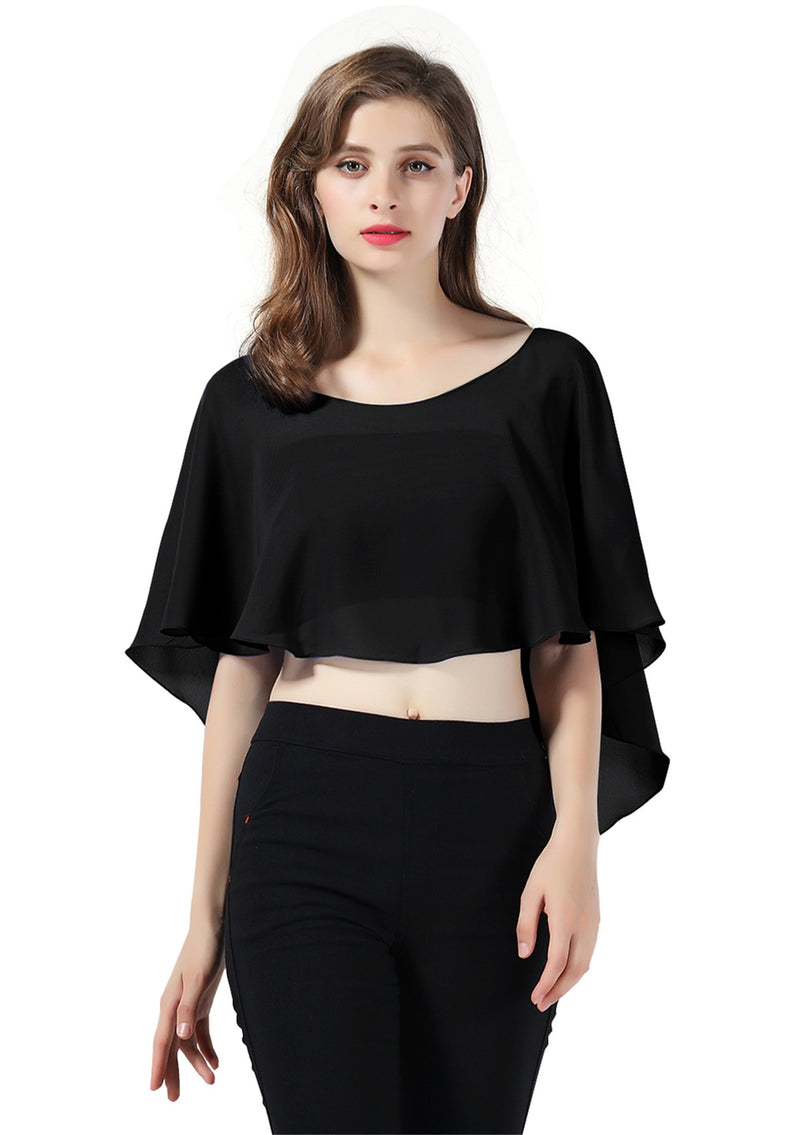 Bridal Capelet Chiffon Cape Shawls High-Low Short Tops For Women Wedding Dresses-S71