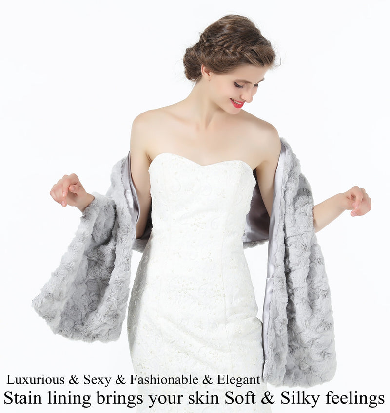 Faux fur Shawl Women Wrap Wedding Stole Bridal Cape Bridesmaids Shrug Winter Cover Up for Evening Dress S79 (5 Colors)-S79