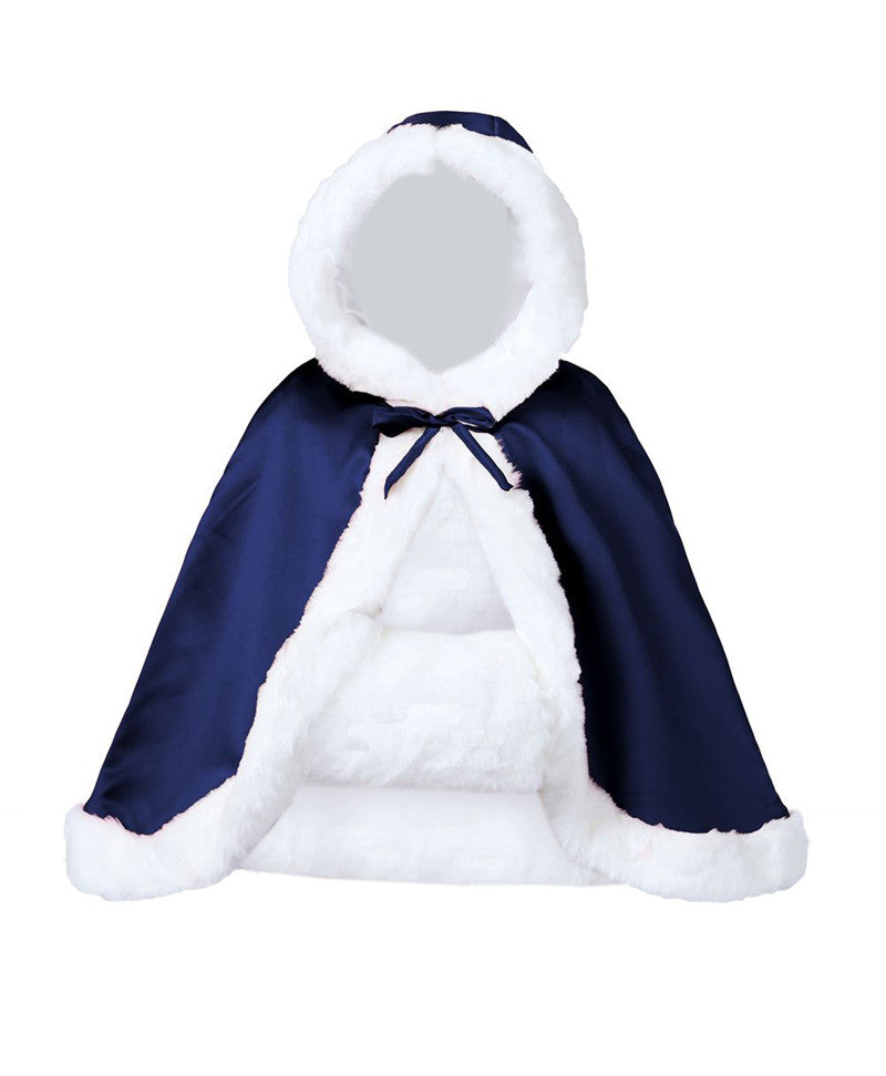 Hochzeitsumhang mit Kapuze für die Braut, Winter, wendbar, mit Pelzbesatz, kostenloser Handmuff, hüftlang, 18 Farben von BEAUTELICATE 