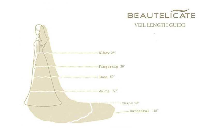 Wedding Bridal Veil with Comb 1 Tier Cut Edge Fingertip&Cathedral Length-V67