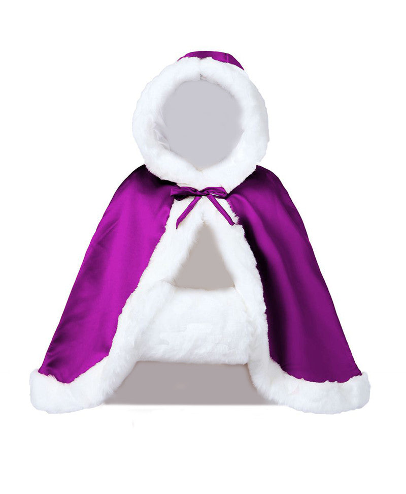 Hochzeitsumhang mit Kapuze für die Braut, Winter, wendbar, mit Pelzbesatz, kostenloser Handmuff, hüftlang, 18 Farben von BEAUTELICATE 